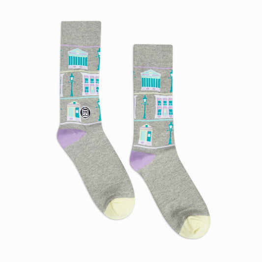 Add some Big Easy flair to your sock game with these New Orleans houses. Designed for both men and women, these UNISEX ADULT ONE SIZE socks will fit US shoe sizes 5-12 for men and 6-12 for women. The playful embroidered Bonfolk STREETCAR LOGO and double threading with the highest quality materials promise durability, while the reinforced heel and toe cap add extra toughness. Plus, the extra tall, double cuff will keep your socks in place all day long.