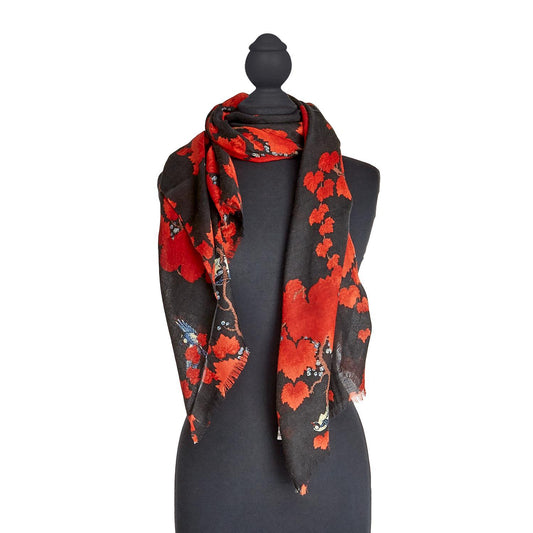 Blossom Branch Black Wool Scarf