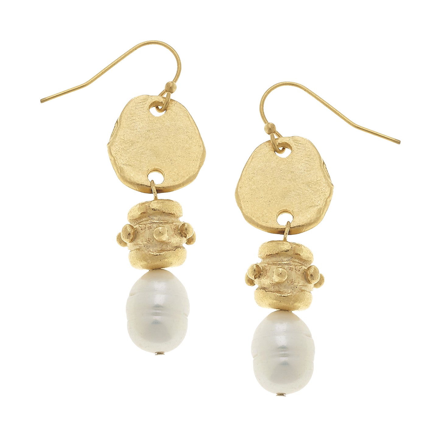 Get hooked on these Handcast Gold Oval & Genuine Freshwater Pearl Earrings! With a fish hook back and a length of 1.88 inches, they'll add some serious style to your outfit.