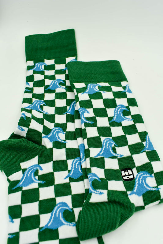 Tulane University Green Checker Wave Socks Made In New Orleans 