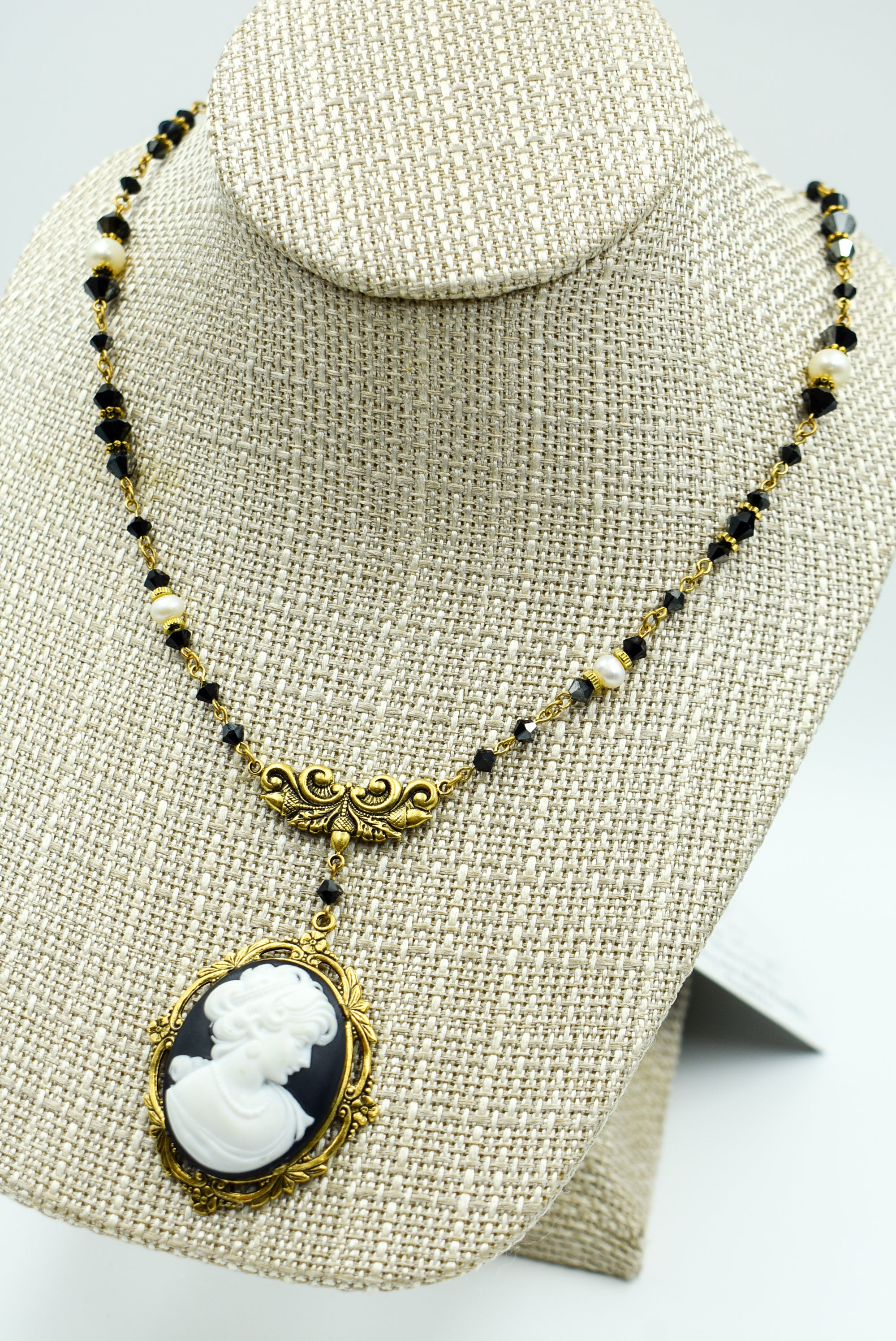 Vintage Victorian hematite discount gold tone necklace