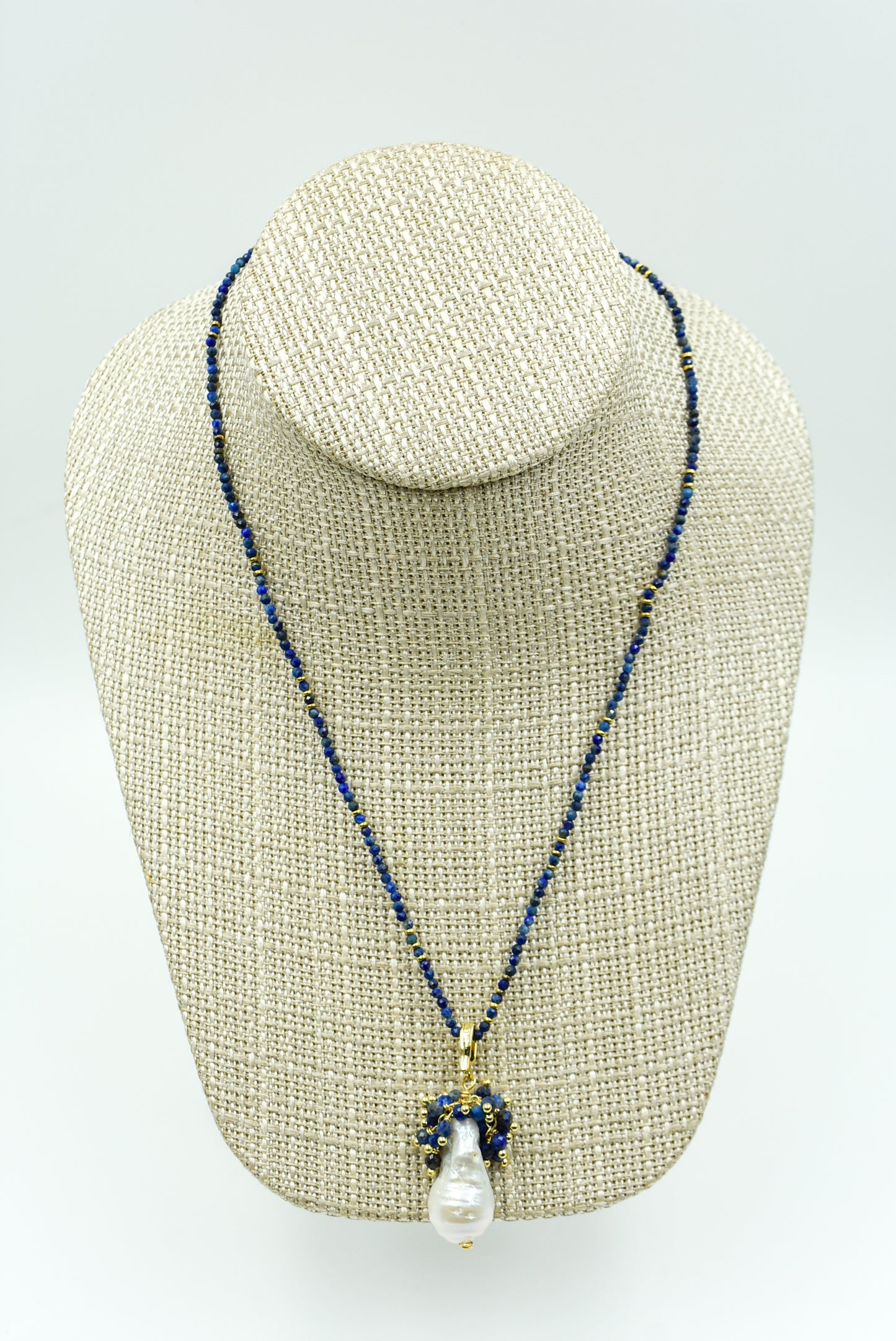 Baroque Pearl + Stone Necklace - Lapis