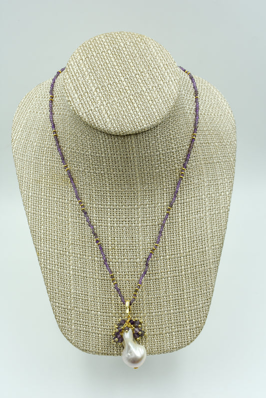 Baroque Pearl + Stone Necklace - Amethyst