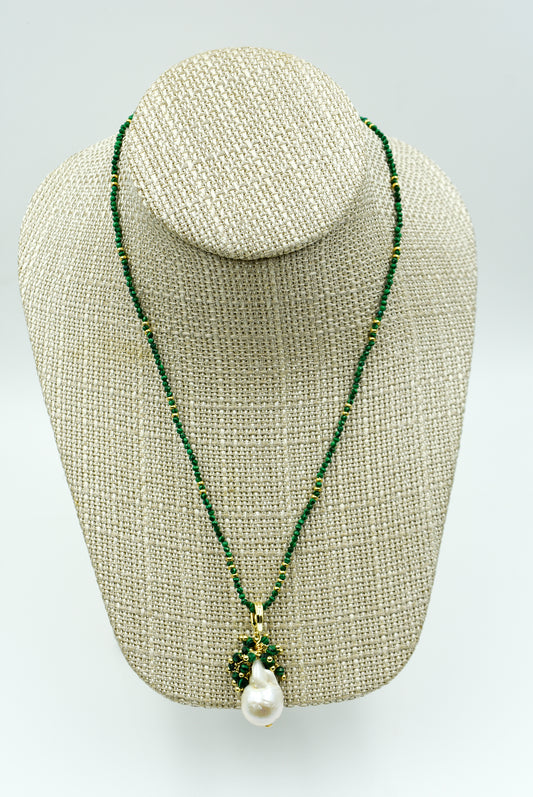 Baroque Pearl + Stone Necklace - Malachite